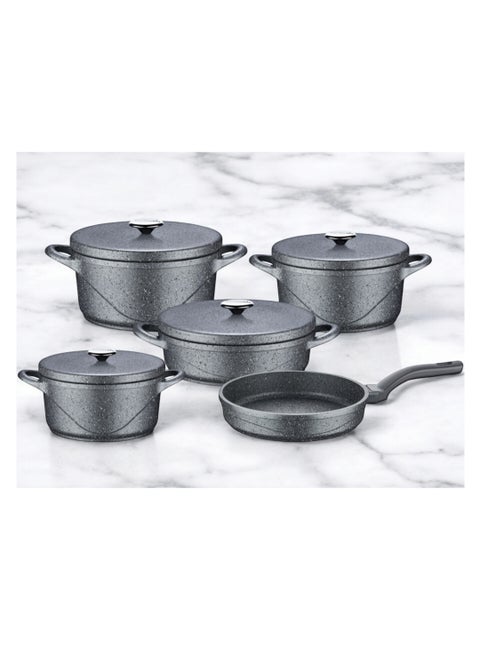 9-Piece Granite Cookware Set with Lids – 20cm, 24cm, 28cm Casserole + 26cm Low Casserole & Frying Pan | Non-Stick, Oven Safe | Made in Turkey