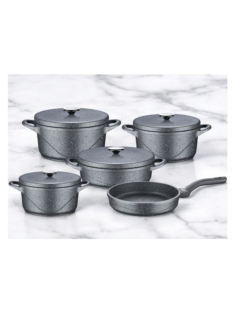OZO - 9-Piece Granite Cookware Set with Lids – 20cm, 24cm, 28cm Casserole + 26cm Low Casserole & Frying Pan | Non-Stick, Oven Safe | Made in Turkey - Image 1