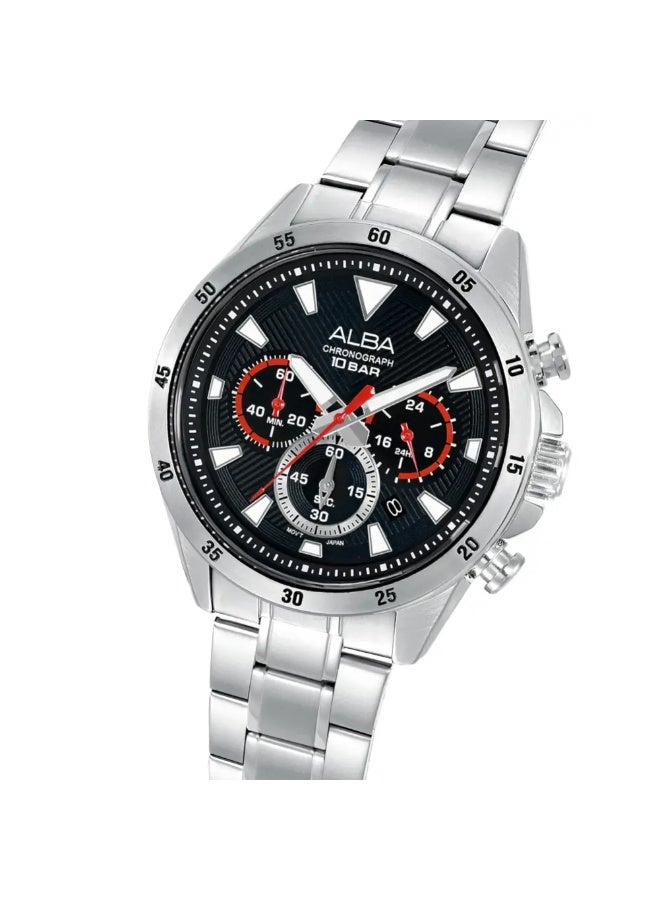 Alba AT3K63X1 Chronograph Men's Watch | Black Dial | Stainless Steel Bracelet | Quartz | 100M Water Resistant | 43.5mm - Image 2