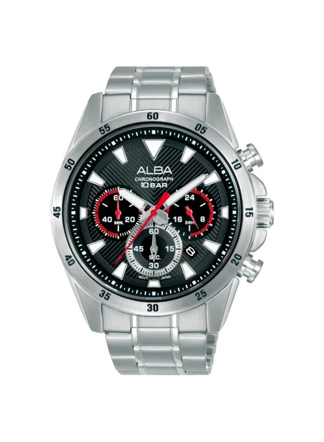 Alba AT3K63X1 Chronograph Men's Watch | Black Dial | Stainless Steel Bracelet | Quartz | 100M Water Resistant | 43.5mm - Image 1