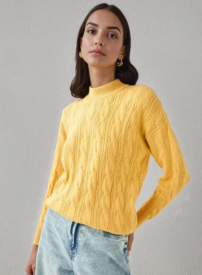 Splash FAV Cable Knit Boxy Sweater with Long Sleeves