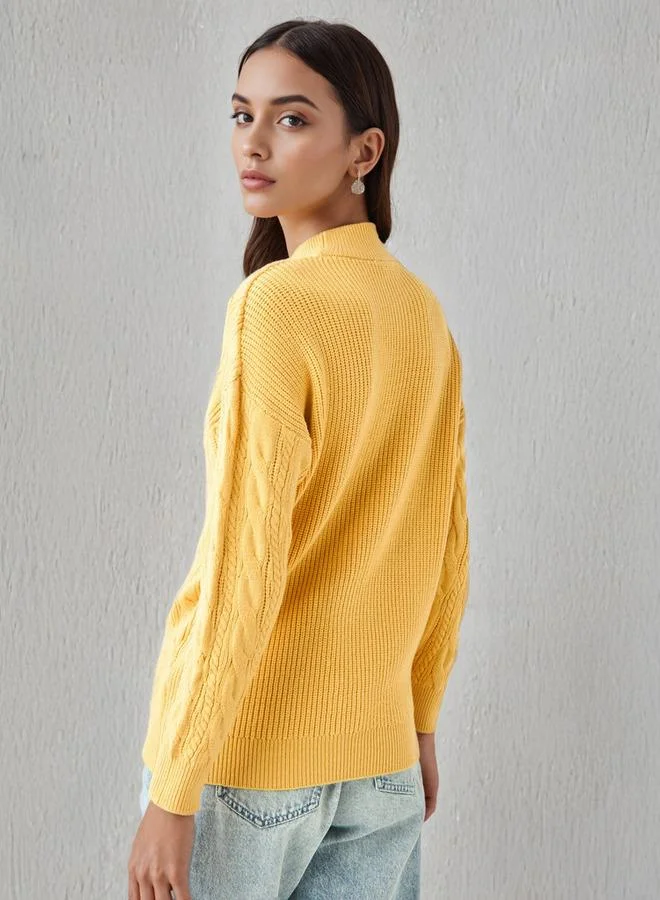 Splash FAV  Cable Knit Boxy Sweater with Long Sleeves for Women | Best Price UAE