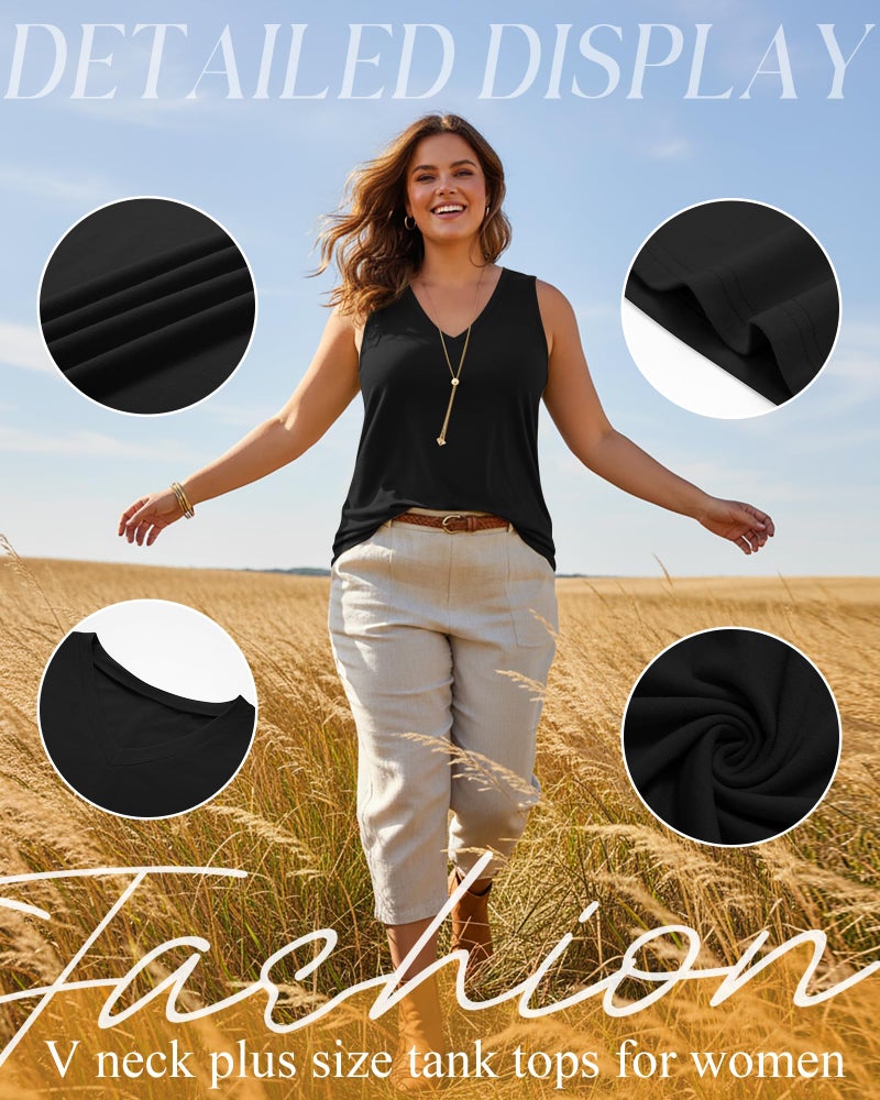 Ficerd 4 Pack Women's Plus Size Tank Tops, Casual V Neck Sleeveless Shirts Ladies Flowy Dressy Tunics Work Tees(4XL,Black, White, Light Mix Gray, Dark Mix Gray) - Image 5