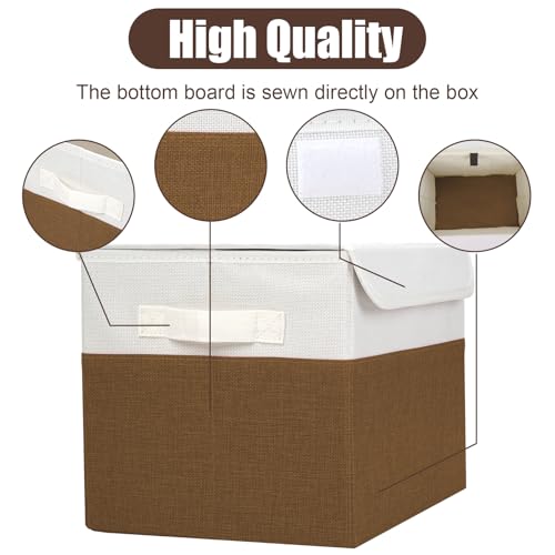 Bagnizer Large 22 Quart Linen Fabric Foldable Storage Bin Cube Organizer Basket with Flip-Top Lid & Handles, Clothes Blanket Box for Home, Office, Closet, Brown & White, 4 Pack 14.6 x 9.5 x 9.5 - Image 5