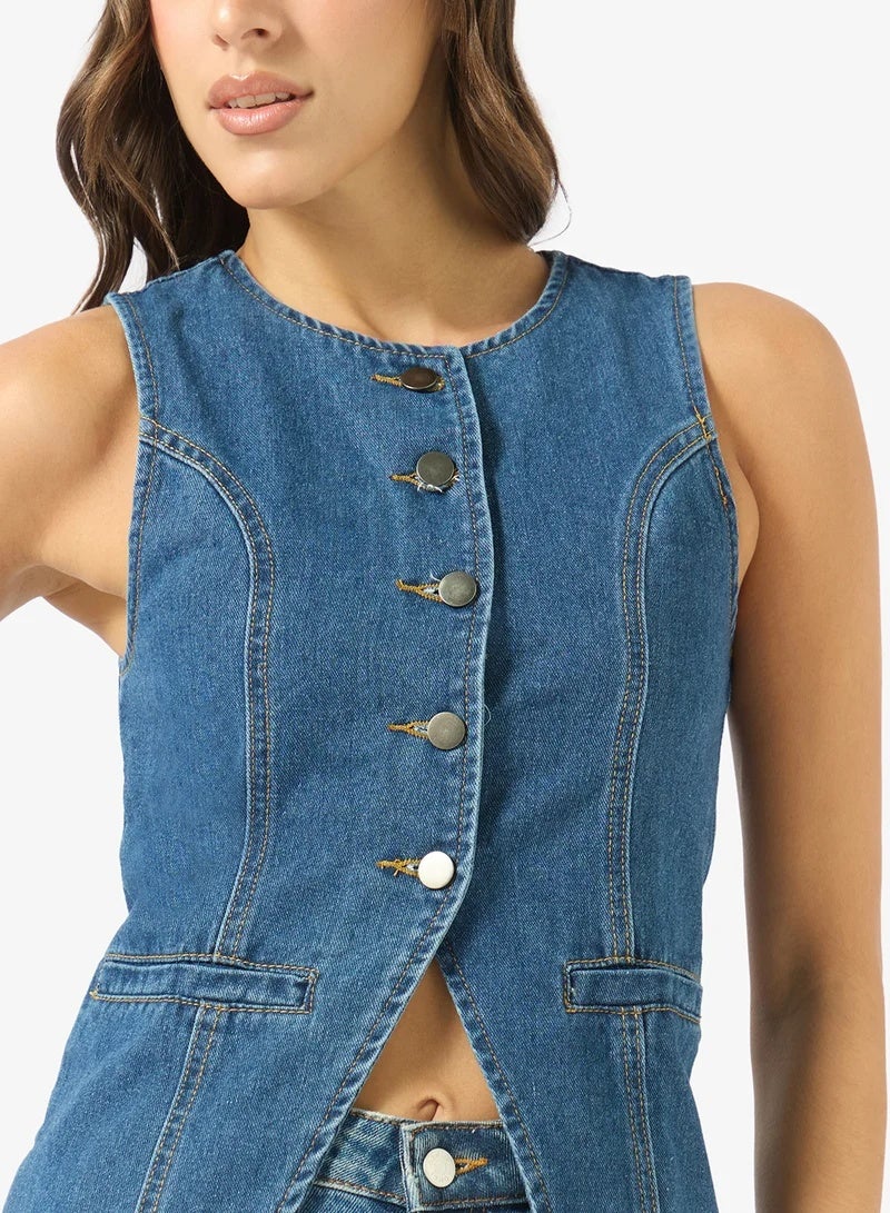 Ginger Button Down Denim Longline Vest - Image 3