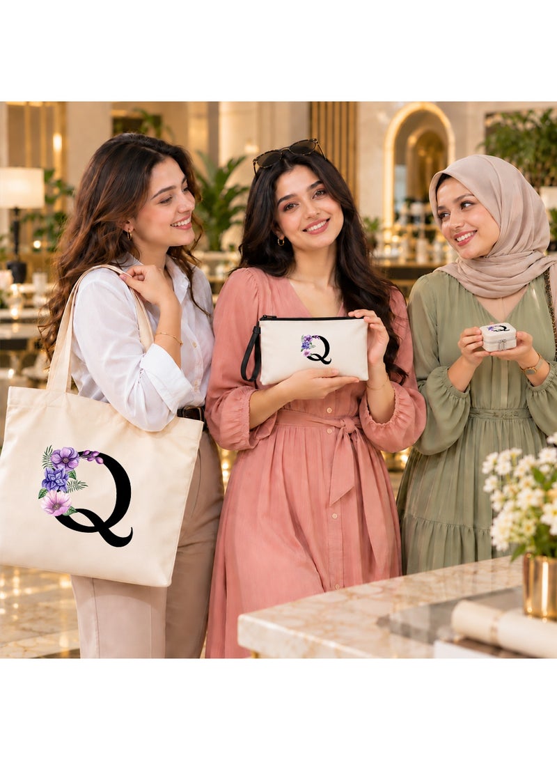 برينت شوب فور مي مجموعة هدايا (حرف مزين بالزهور): حقيبة تسوق (Tote Bag) + حقيبة صغيرة (Pouch) + علبة مجوهرات (3 في 1) - Image 5