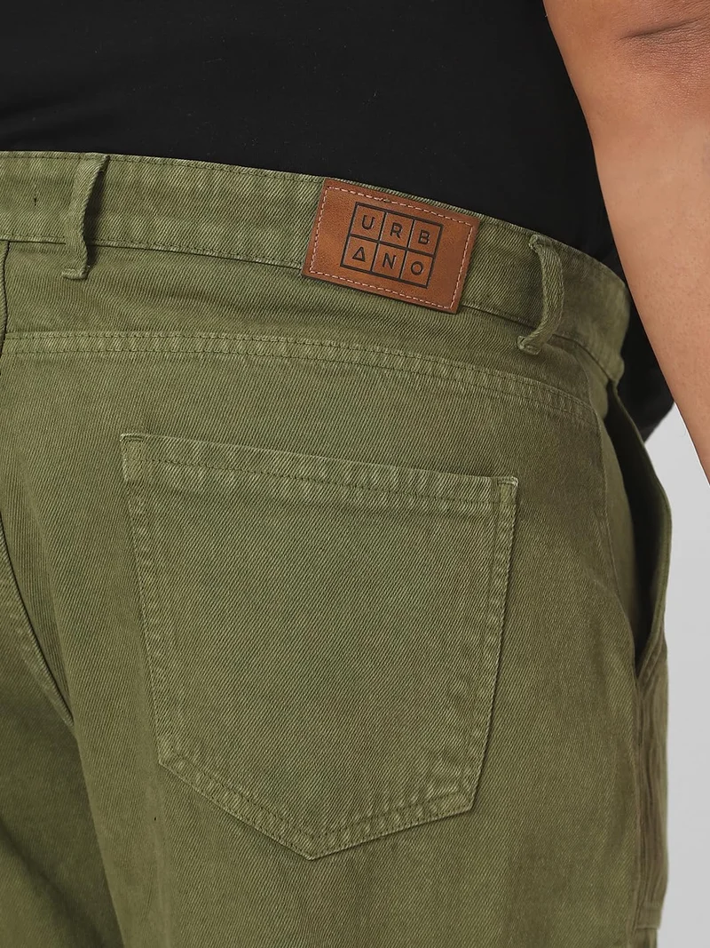 Urbano Fashion  Urbano Plus Men's Olive Green Loose Fit Cargo Jeans with 6 Pockets Non-Stretchable  | Best Price UAE