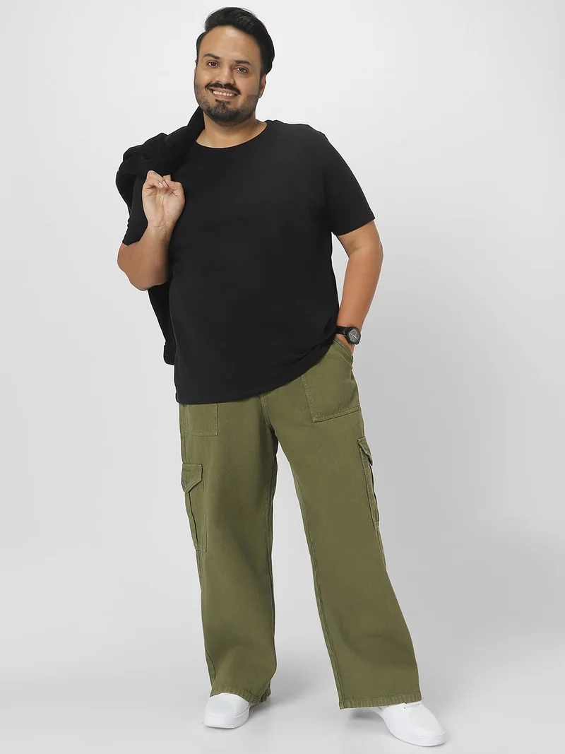 Urbano Fashion  Urbano Plus Men's Olive Green Loose Fit Cargo Jeans with 6 Pockets Non-Stretchable  | Best Price UAE