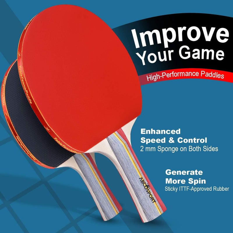Abco Tech Table Tennis Set - Ping Pong Paddles and Balls for Professional and Recreational Play - Durable Design for Tournaments and Home Games - Portable for Family Fun and Practice - Image 4