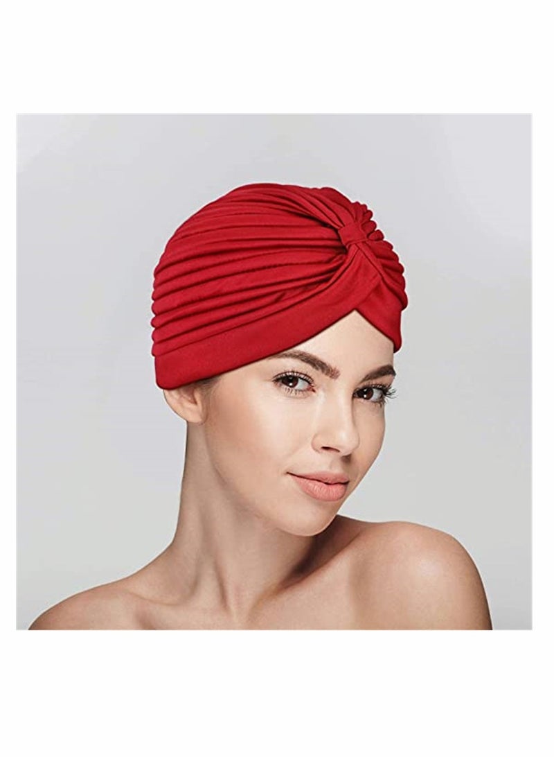 Luckam Turbans for Women, Stretch Slouchy Head Beanie Cover Pre-Tied Knot Twisted Pleated Headwrap Nightcap, Solid Color India Style Muslim Headgear Wraps Head Cap, Assorted Colors, 6 Pcs - Image 5