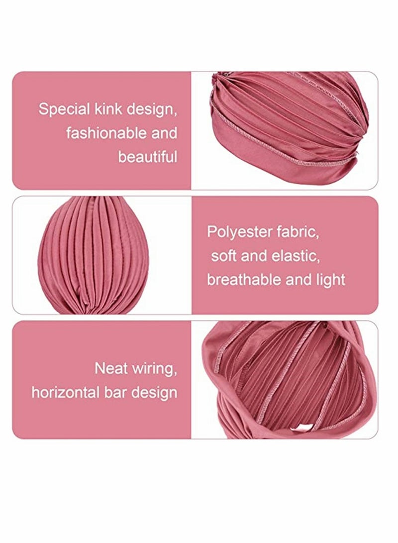 Luckam Turbans for Women, Stretch Slouchy Head Beanie Cover Pre-Tied Knot Twisted Pleated Headwrap Nightcap, Solid Color India Style Muslim Headgear Wraps Head Cap, Assorted Colors, 6 Pcs - Image 3