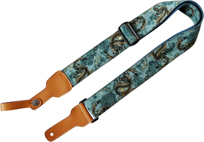 MUSIC FIRST Ukiyoe Style 'The Dragon King' Guitar Strap - Soft Cotton & Genuine Leather, Adjustable - Image 3