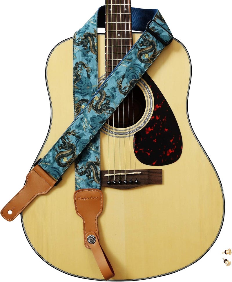 MUSIC FIRST Ukiyoe Style 'The Dragon King' Guitar Strap - Soft Cotton & Genuine Leather, Adjustable - Image 1