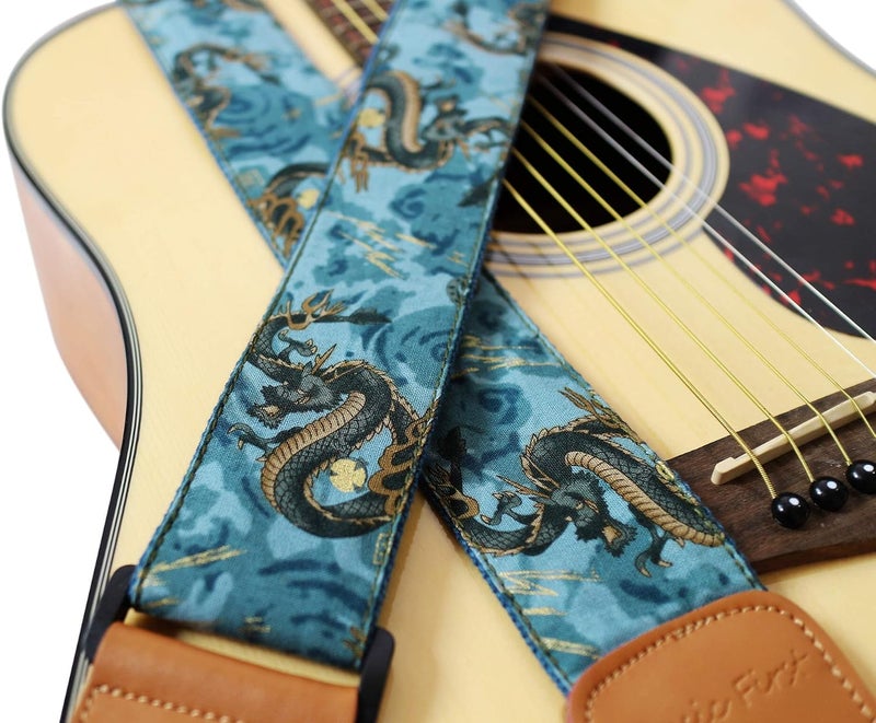 MUSIC FIRST Ukiyoe Style 'The Dragon King' Guitar Strap - Soft Cotton & Genuine Leather, Adjustable - Image 2