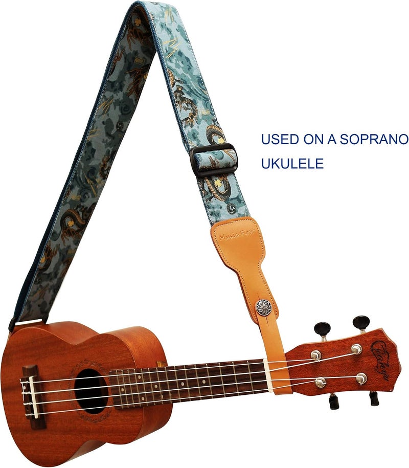 MUSIC FIRST Ukiyoe Style 'The Dragon King' Guitar Strap - Soft Cotton & Genuine Leather, Adjustable - Image 5