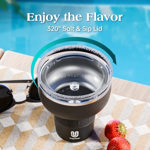magcheer 16 oz Cocktail Tumbler with Lid and Straw - Stainless Steel Insulated Margarita Tumbler - 320° Sippable Stemless Wine Cup for Party | Black - Image 2