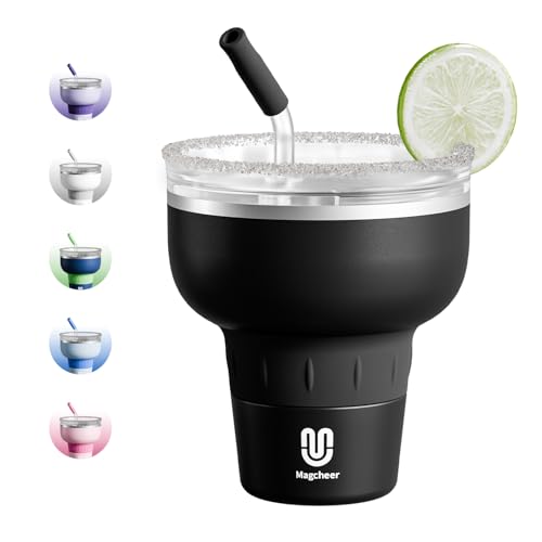 magcheer 16 oz Cocktail Tumbler with Lid and Straw - Stainless Steel Insulated Margarita Tumbler - 320° Sippable Stemless Wine Cup for Party | Black - Image 1