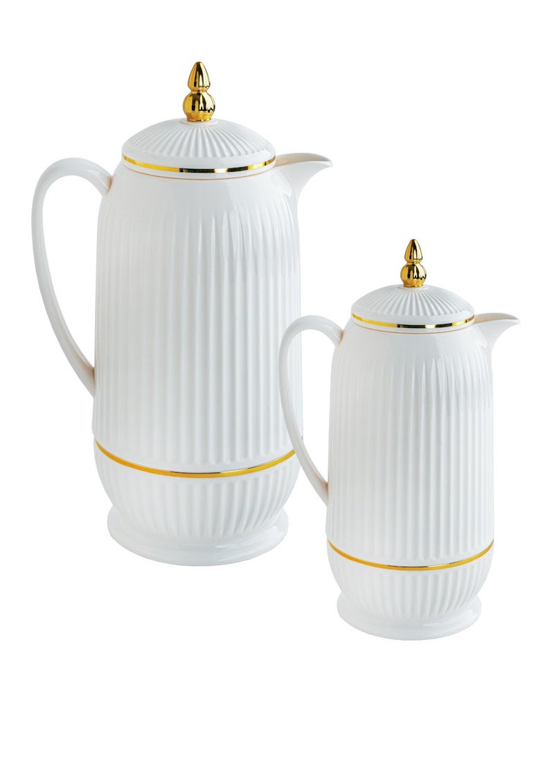 BASURRAH A set of two-piece thermos for tea and coffee from Basurrah, white gold color, 0.7L / 1L 