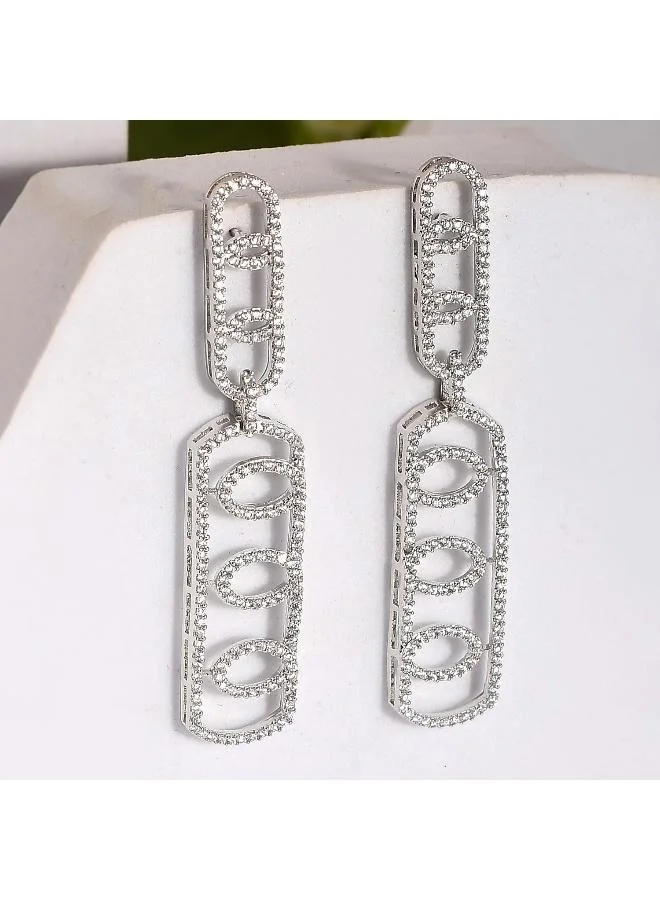 VOYLLA Voylla Sparkling Elegance Glamorous Long American Diamond Dangler Earrings