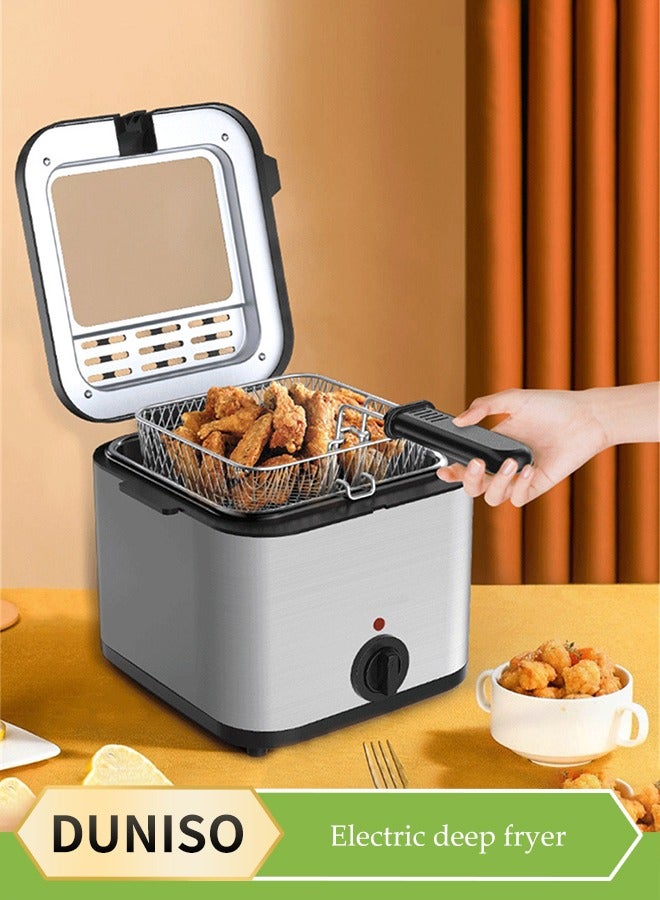DUNISO Electric deep fryer, large capacity stainless steel fryer with observation window, equipped with frying net, adjustable temperature, suitable for home kitchen and gatherings, 2.5L - Image 1
