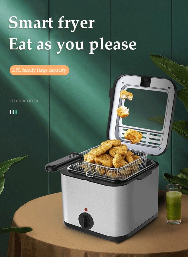 DUNISO Electric deep fryer, large capacity stainless steel fryer with observation window, equipped with frying net, adjustable temperature, suitable for home kitchen and gatherings, 2.5L - Image 2