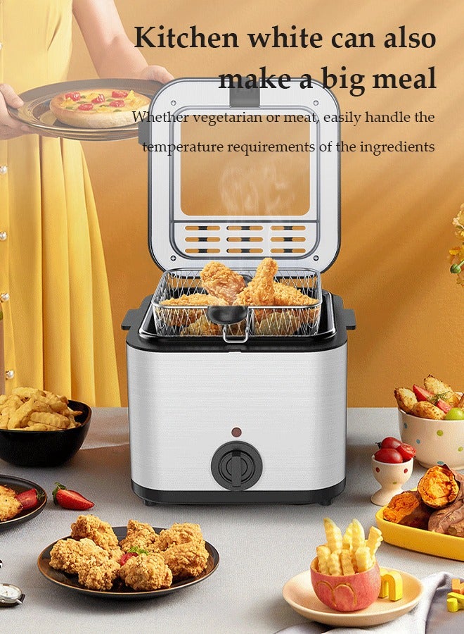 DUNISO Electric deep fryer, large capacity stainless steel fryer with observation window, equipped with frying net, adjustable temperature, suitable for home kitchen and gatherings, 2.5L - Image 4