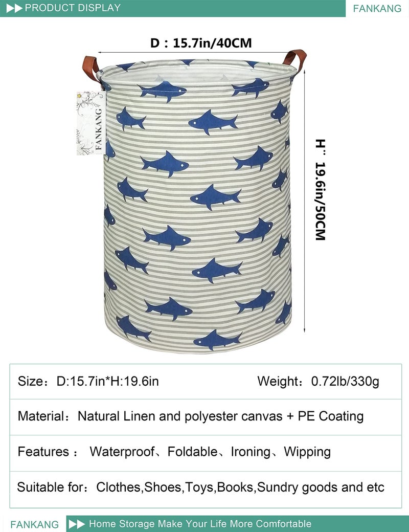 FANKANG Storage Basket, Nursery Hamper Canvas Laundry Basket Foldable with Waterproof PE Coating Large Storage Baskets for Kids Boys and Girls, Office, Bedroom, Clothes,Toysï¼ˆSharkï¼‰ - Image 2