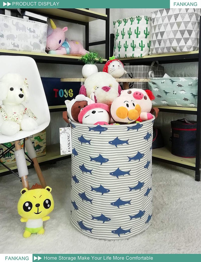 FANKANG Storage Basket, Nursery Hamper Canvas Laundry Basket Foldable with Waterproof PE Coating Large Storage Baskets for Kids Boys and Girls, Office, Bedroom, Clothes,Toysï¼ˆSharkï¼‰ - Image 4