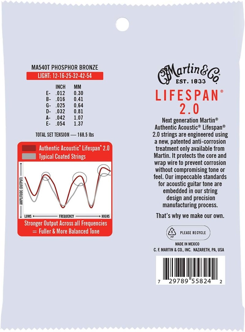 Martin Various fittings Authentic Acoustic Guitar Strings - Lifespan 2.0 Treated Room to room portable - Image 2