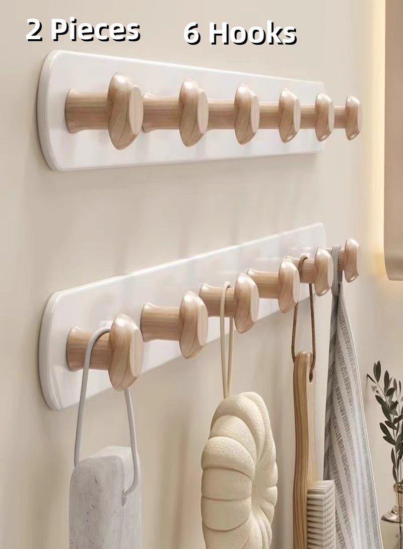 2 Packs Coat Rack Wall Mounted with 6HOOKS ,Over The Door Hook Hanger, Towel Rack Silent Super Load-bearing Over Door Hanger ,White Wall Hooks Adhesive and Screw Inserts For Entrance Ways, Bathrooms, Bedrooms, Kitchens  - Image 1