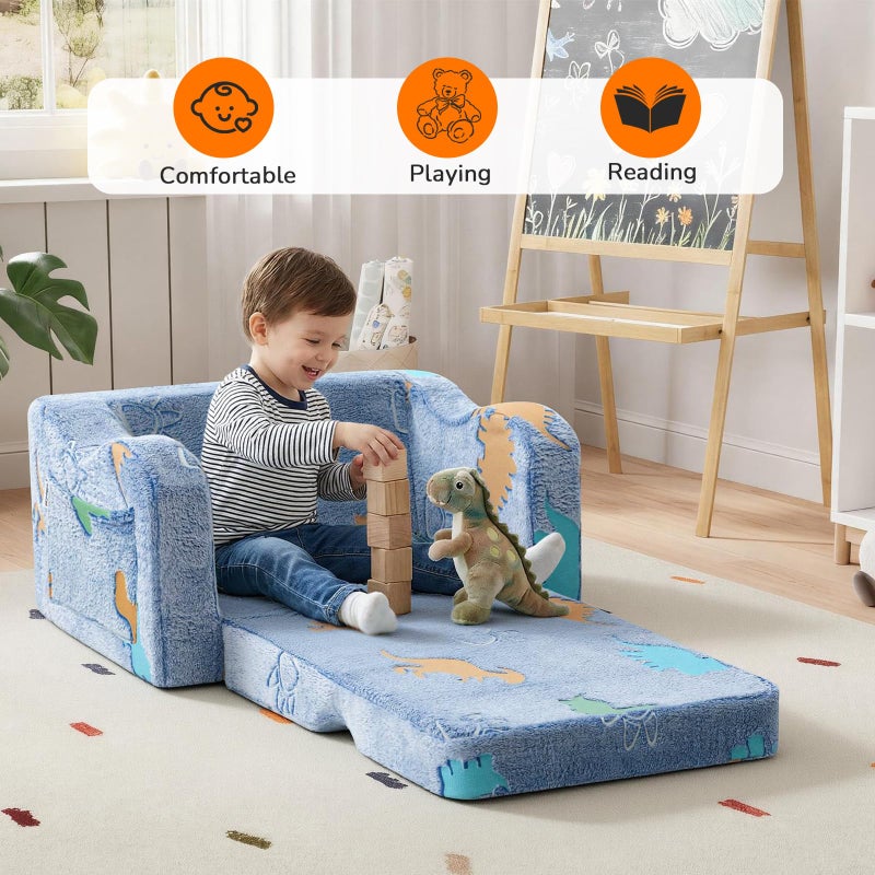 MeMoreCool Glowing Dinosaur Kids Chair, Glow-in-the-Dark Kids Couch for Boys Ages 1-3, 2-in-1 Convertible Fold-Out Sofa with Soft Foam and Washable Cover for Playroom and Reading - Image 2