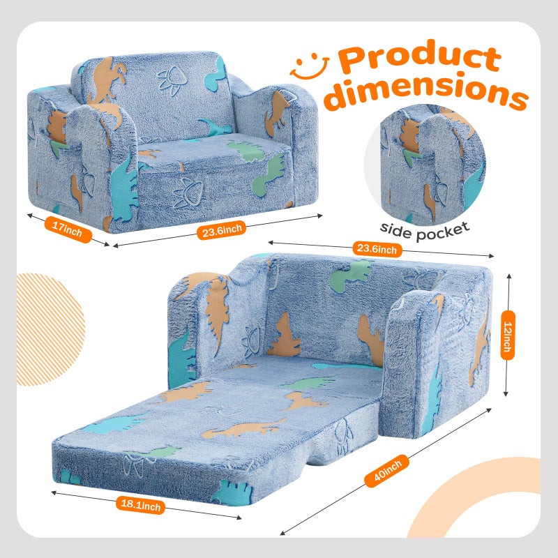 MeMoreCool Glowing Dinosaur Kids Chair, Glow-in-the-Dark Kids Couch for Boys Ages 1-3, 2-in-1 Convertible Fold-Out Sofa with Soft Foam and Washable Cover for Playroom and Reading - Image 3