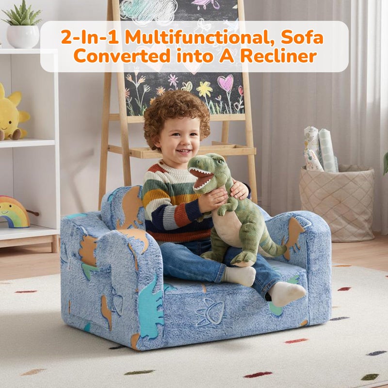 MeMoreCool Glowing Dinosaur Kids Chair, Glow-in-the-Dark Kids Couch for Boys Ages 1-3, 2-in-1 Convertible Fold-Out Sofa with Soft Foam and Washable Cover for Playroom and Reading - Image 5