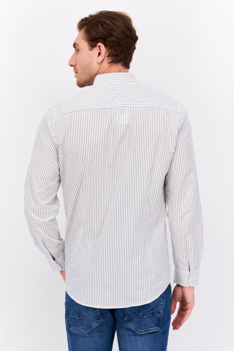Pepe Jeans قميص رجالي ضيق بأكمام طويلة مخطط، أبيض - Image 3