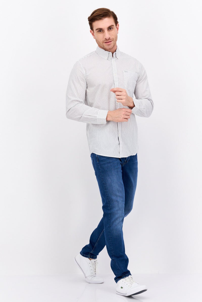 Pepe Jeans قميص رجالي ضيق بأكمام طويلة مخطط، أبيض - Image 4