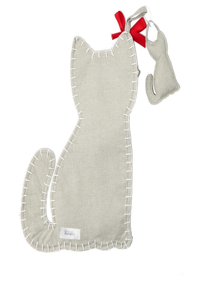 شركة بافيليون جيفت شركة بافيليون للهدايا - جورب عيد الميلاد القماشي بتصميم قطة مع زينة صغيرة، جوارب عيد الميلاد بتصميم قطة، ديكور عيد الميلاد على شكل قطة، جورب عيد الميلاد من الخيش للحيوانات الأليفة لتزيين المدفأة، بيج - Image 4