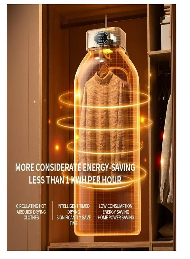   لكي بور مجفف ملابس محمول، جهاز تسخين الملابس الداخلي مع غطاء، مجفف ملابس قابل للطي بقدرة 600 وات مع مؤقت 4 ساعات وإضاءة فوق البنفسجية، مجفف ملابس السفر - Image 2