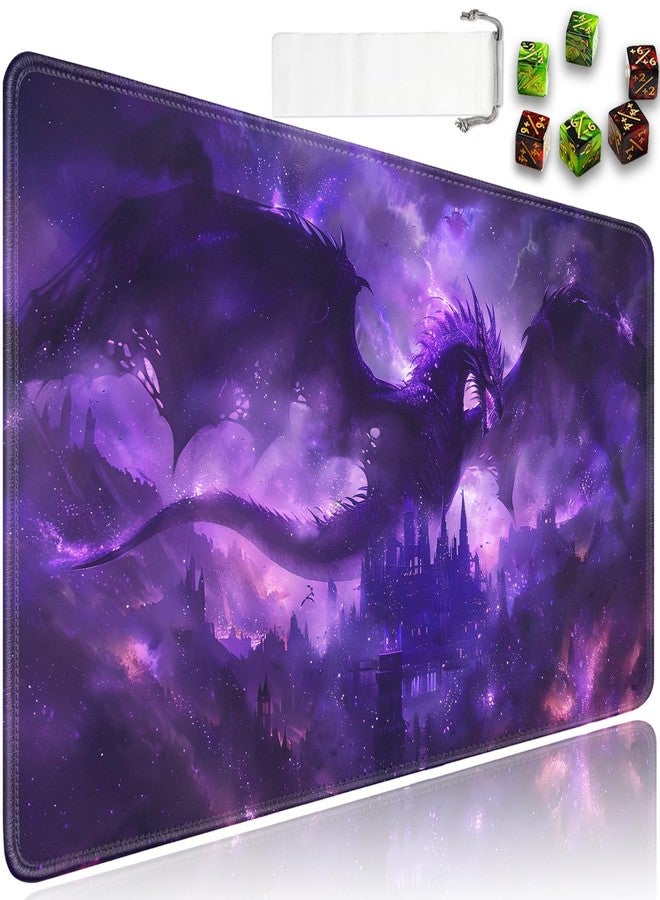 JVGFYNKL for MTG Playmat + Drawstring Travel Pouch + 6 Dice Counter, for Tabletop Trading Card Game Playmats or Mouse Pad, Anti-Slip Rubber 24 x 14 in, Evil Purple Dragon for TCG Playmat (No with Zone) - Image 1