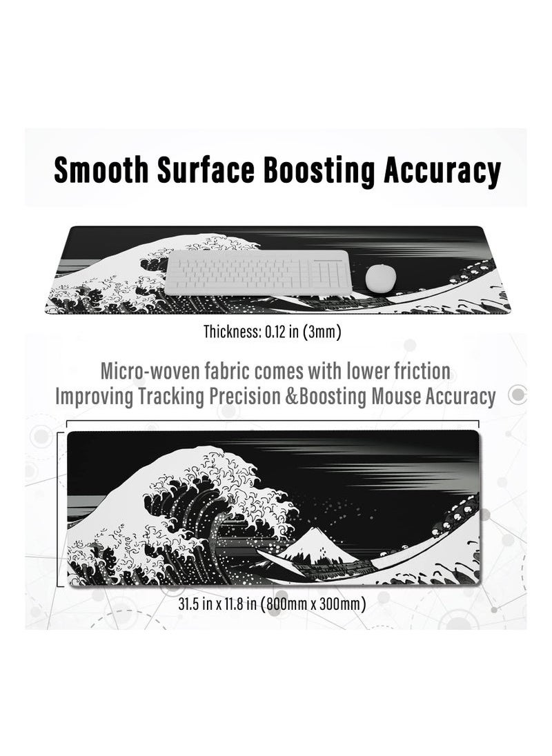Generic Extended XL thickened Gaming Computer Mouse Pad, Large White Mouse Pad for Desk, Cute Anime Japanese Great Wave Desk Pad for Keyboard and Mouse, Multicolour, 31.5 x 11.8 x 0.12 inches  - Image 4