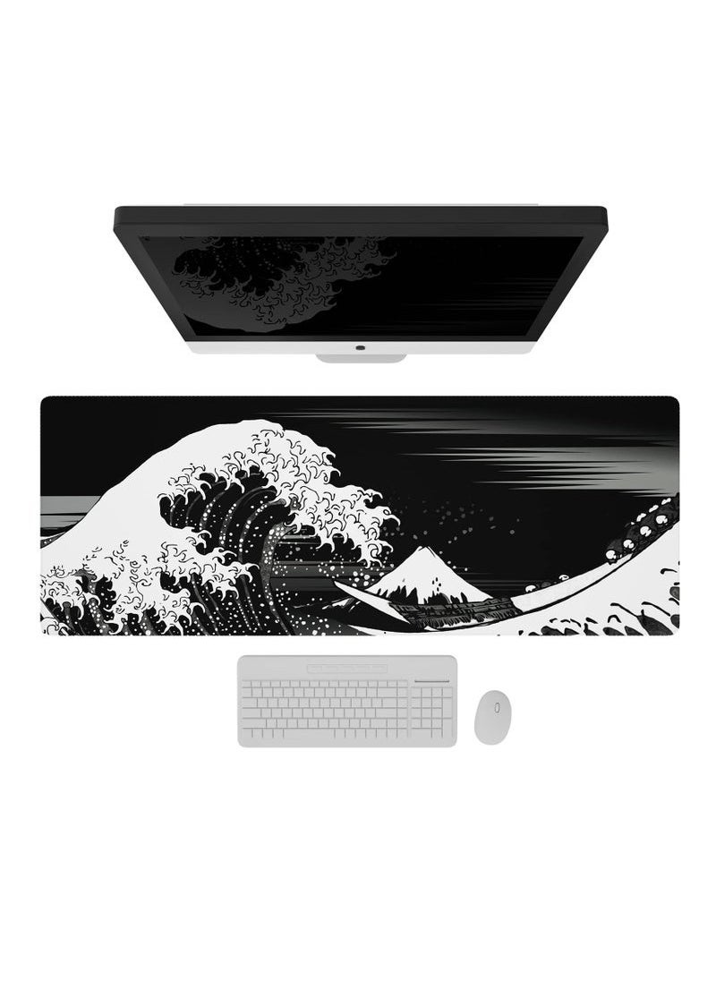 Generic Extended XL thickened Gaming Computer Mouse Pad, Large White Mouse Pad for Desk, Cute Anime Japanese Great Wave Desk Pad for Keyboard and Mouse, Multicolour, 31.5 x 11.8 x 0.12 inches  - Image 5