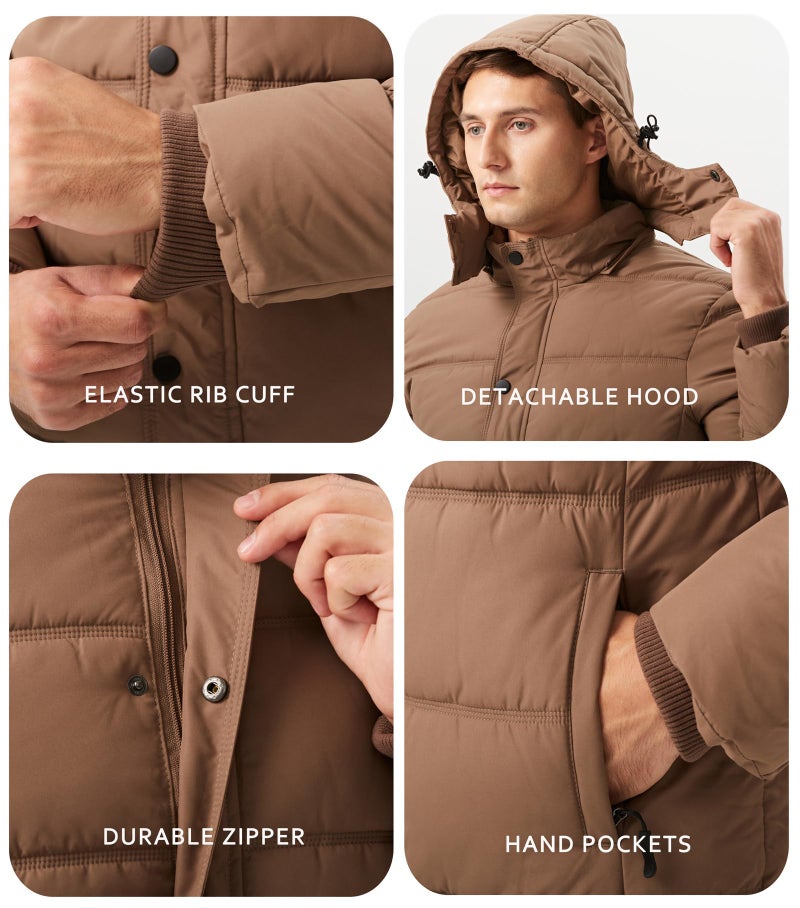 GGleaf Men's Hooded Winter Coat Warm Puffer Jacket Thicken Quilted Jacket Small Khaki,brown - Image 5