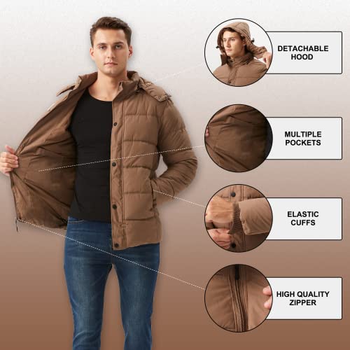 GGleaf Men's Hooded Winter Coat Warm Puffer Jacket Thicken Quilted Jacket Small Khaki,brown - Image 3