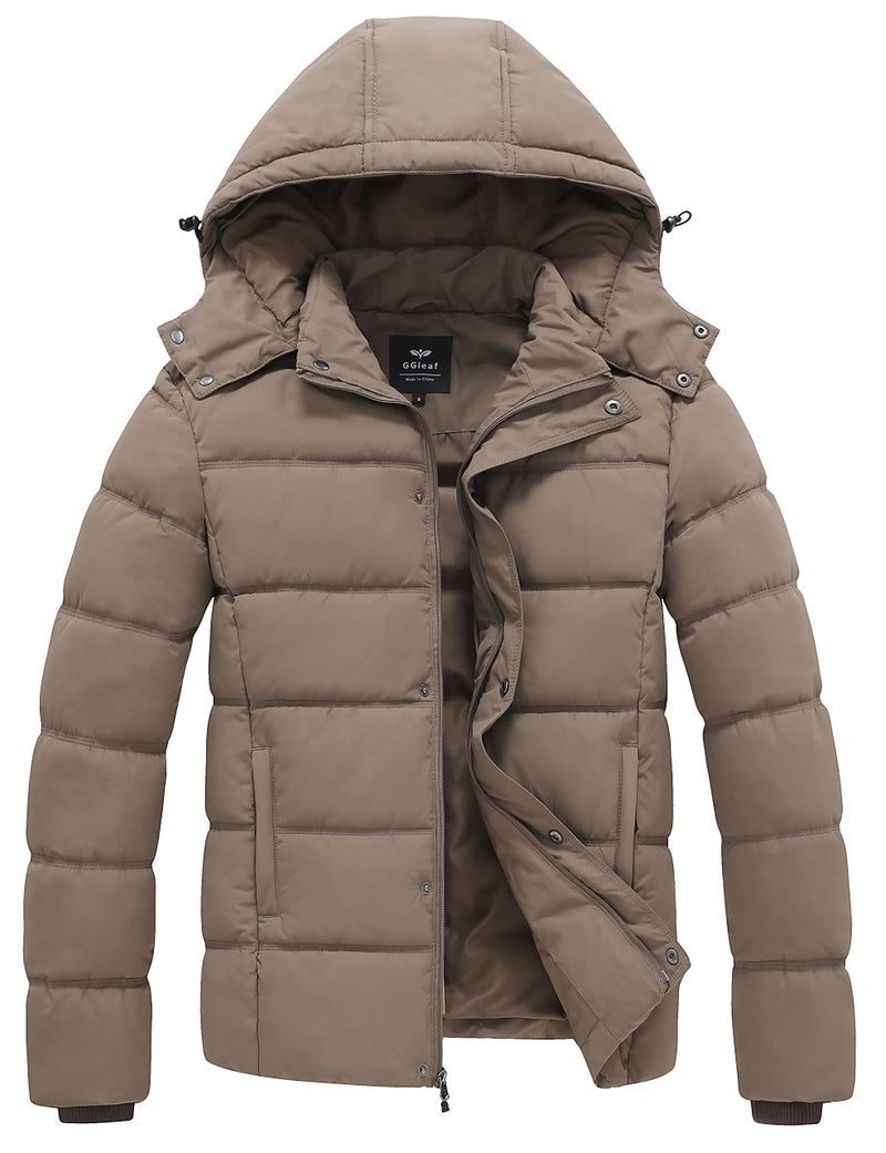 GGleaf Men's Hooded Winter Coat Warm Puffer Jacket Thicken Quilted Jacket Small Khaki,brown - Image 1
