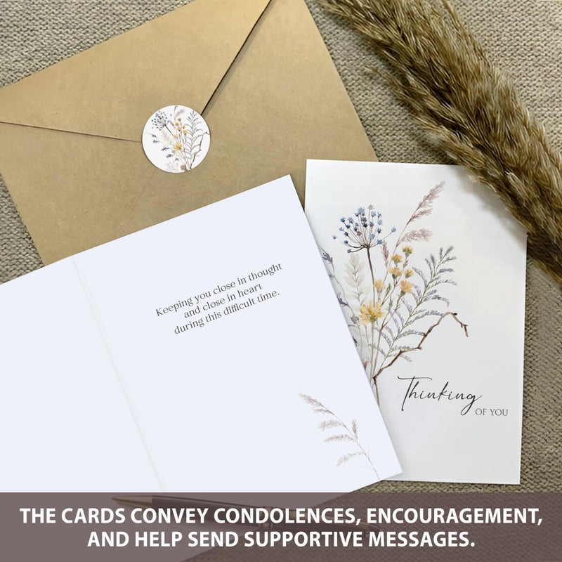 AUDREE 20 Pcs Sympathy Cards with Envelopes and Thoughtful Messages (4"x6") - Wildflowers Watercolor Condolences Cards - Bereavement Cards Set with Envelopes and Matching Stickers - Sympathy Cards Bulk - Image 3