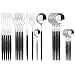 Uniturcky Silver Silverware Set 24Piece Stainless Steel Flatware Set Service For 6 Mirror Polished Black Handle Tableware Cutlery Set Knife Fork And Spoon For Home  Restaurant Dishwasher Safe - Image 2