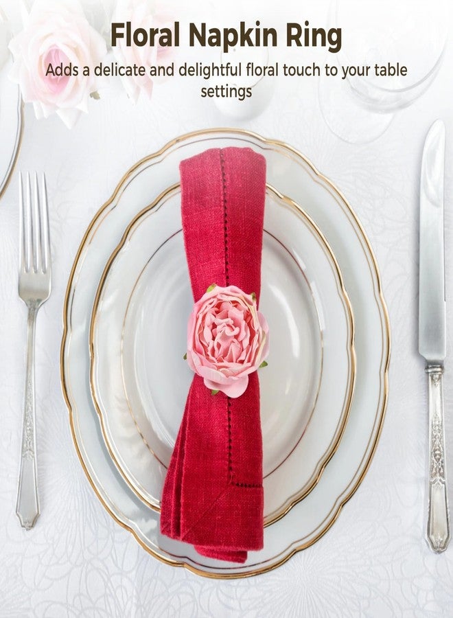 Anjetan 8 Pcs Pink Rose Napkin Rings, Floral Fabric Napkin Holders for Dining Table, Romantic Table Decorations for Valentine's Day, Wedding, Thanksgiving, Birthday Party - Image 2