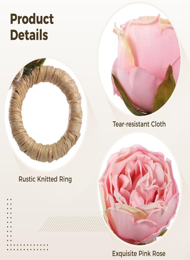 Anjetan 8 Pcs Pink Rose Napkin Rings, Floral Fabric Napkin Holders for Dining Table, Romantic Table Decorations for Valentine's Day, Wedding, Thanksgiving, Birthday Party - Image 3