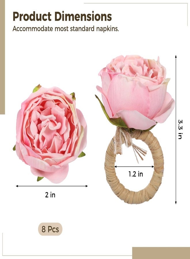 Anjetan 8 Pcs Pink Rose Napkin Rings, Floral Fabric Napkin Holders for Dining Table, Romantic Table Decorations for Valentine's Day, Wedding, Thanksgiving, Birthday Party - Image 4