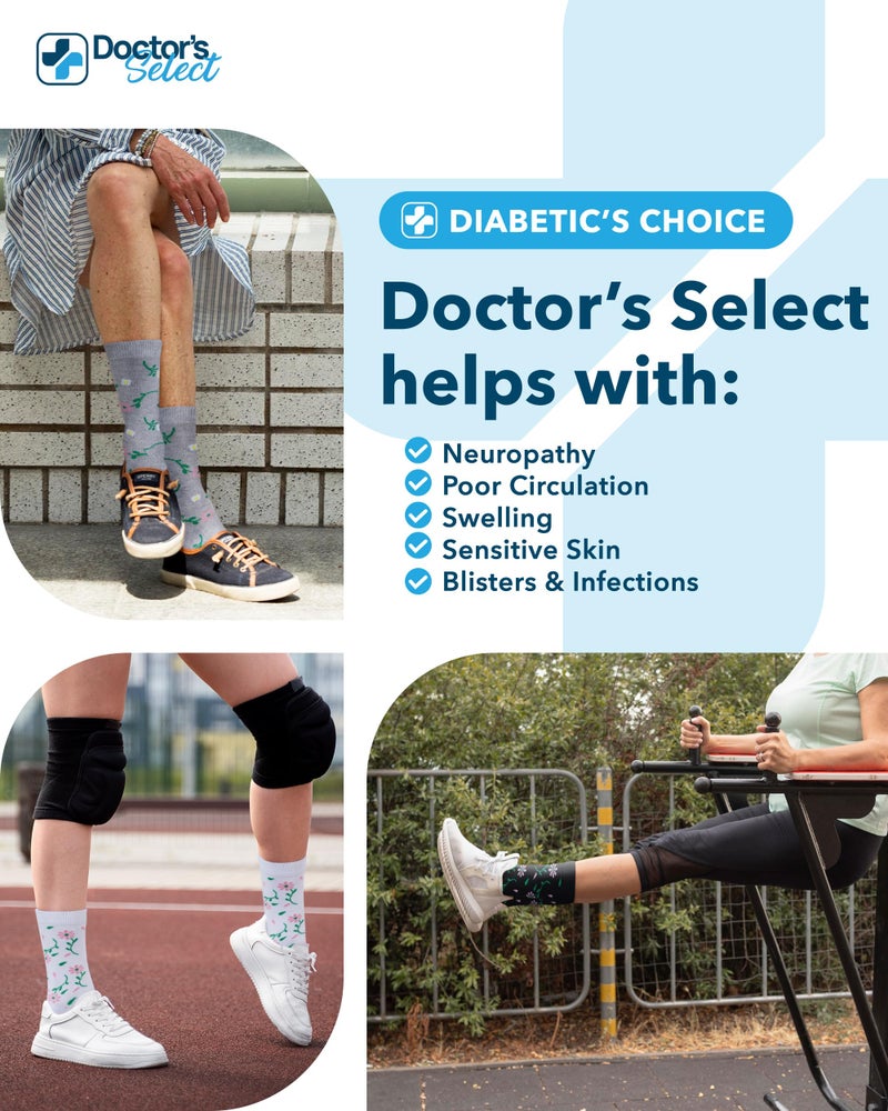 Doctor's Select Diabetic Socks for Women - 6 Pairs Knit Neuropathy Socks for Women, Moisture Wicking Bamboo Viscose SM -Flwrs - Image 4