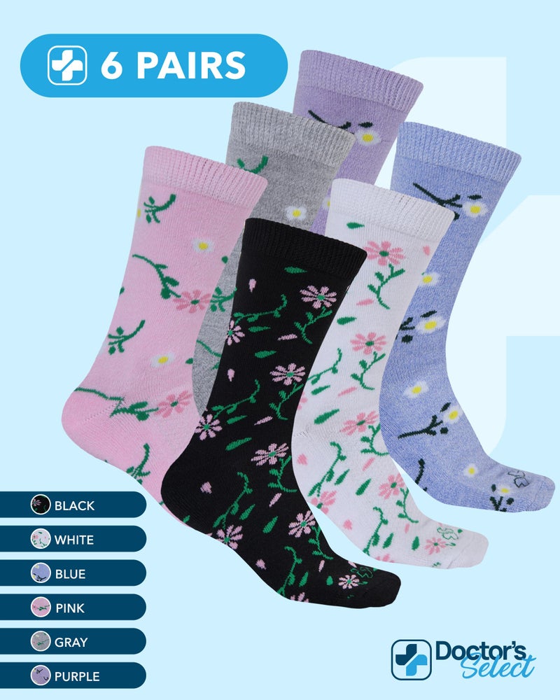 Doctor's Select Diabetic Socks for Women - 6 Pairs Knit Neuropathy Socks for Women, Moisture Wicking Bamboo Viscose SM -Flwrs - Image 5